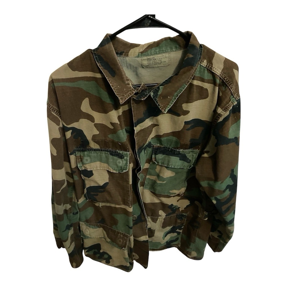 Vintage US Military Combat Uniform Coat Woodland 8415-01-184-1336 Sz Large Long